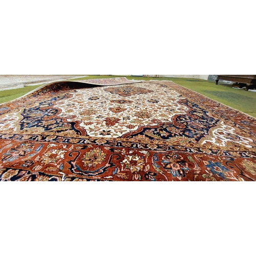 558 - Cream Iranian Hand-Knotted Carpet Square - C. 305cm x 200cm