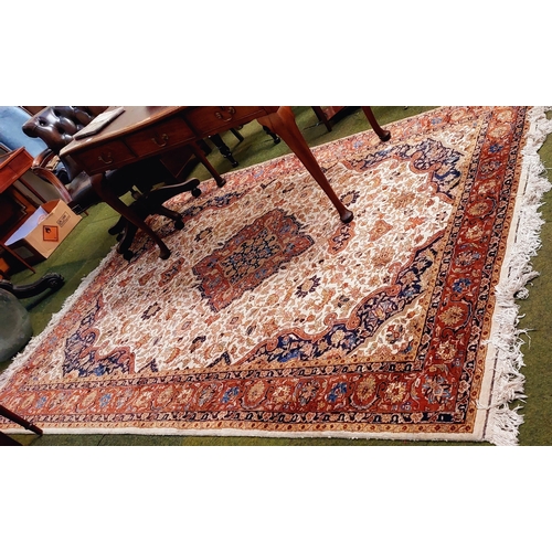 558 - Cream Iranian Hand-Knotted Carpet Square - C. 305cm x 200cm