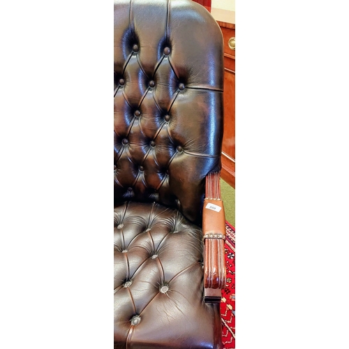 559 - Deep Button Leather Back and Seat Mahogany Swivel Office Chair