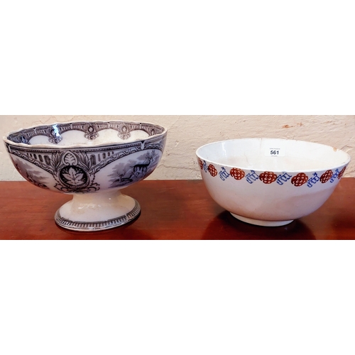 561 - Spongeware Bowl & a Transferware Fruit Bowl by 