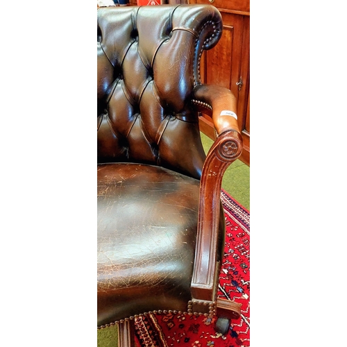 566 - Deep Button Back Leather Office Swivel Armchair