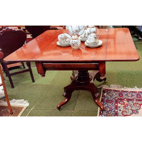 570 - Mahogany William IV Drop Leaf Table with Drawer to One End on Splayed Pedestal base and Brass castor... 