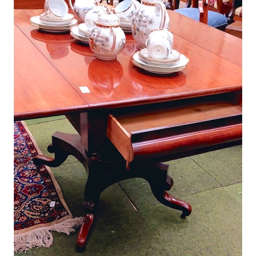 570 - Mahogany William IV Drop Leaf Table with Drawer to One End on Splayed Pedestal base and Brass castor... 