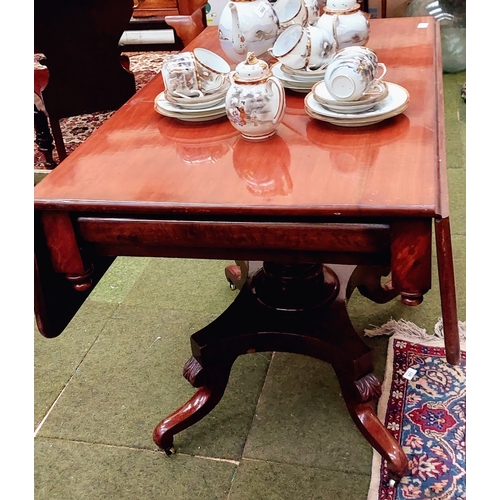 570 - Mahogany William IV Drop Leaf Table with Drawer to One End on Splayed Pedestal base and Brass castor... 