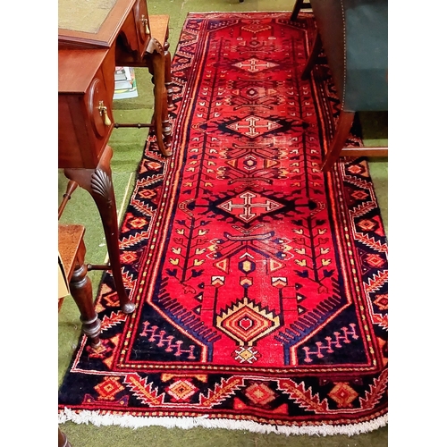 582 - Red Iranian Hand-Knotted Runner Rug - C. 280cm x 90cm