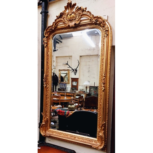 595 - Large Decorative Gilt Frame Bevelled Edge Overmantle Mirror - C. 155cm H x 85cm W