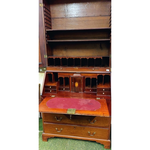 609 - Georgian Fitted Mahogany Writing Bureau, 5 Drawers with Brass Handles and a Neat Pair of Pull Out Ca... 