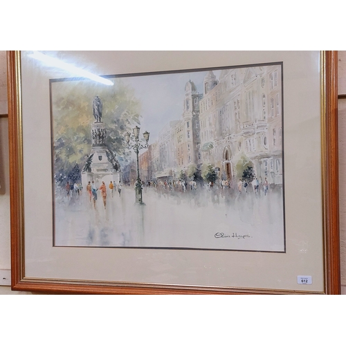 612 - Olivia Hayes Dublin Scene Framed Watercolour - C. 102cm W x 81cm H