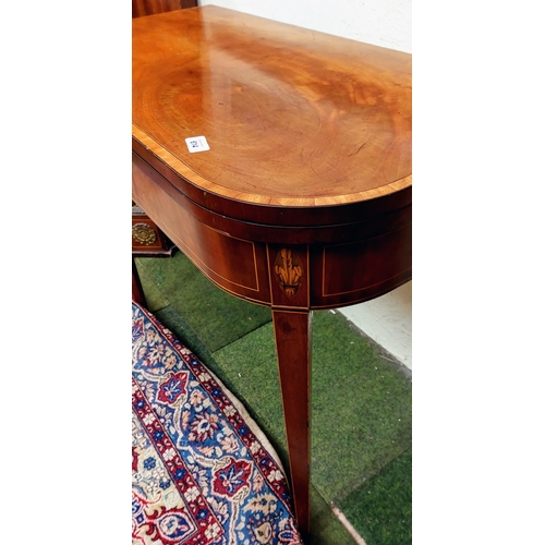 614 - Mahogany Cross Banded and Inlaid Turn Over Leaf Card Table on Tapered legs - C. 92cm W x 46cm D x 75... 