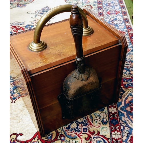 615 - Edwardian Inlaid and Brass Bound Coal Box with Shovel