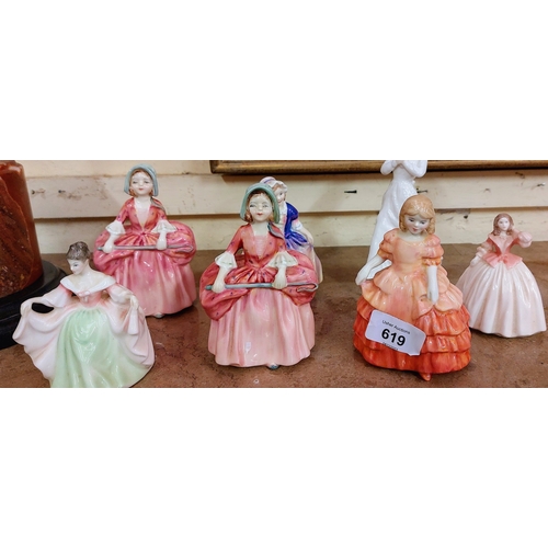 619 - 6 Royal Doulton & 1 Coalport Figurines