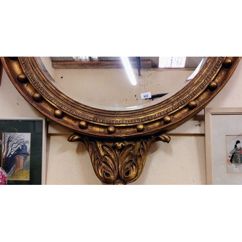 622 - Regency Style Gilded Circular Mirror with Gilded Eagle - C. 95cm W x 134cm H