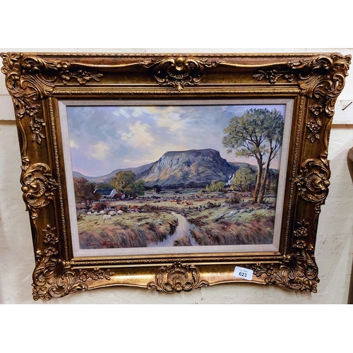 623 - Gilt Framed Slemish Mountain Oil on Canvas - Artist Signed Conor J - C. 57cm W x 47cm H