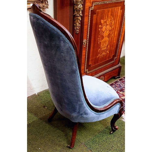 625 - Victorian Carved Mahogany Blue Upholstered Nursing Chair