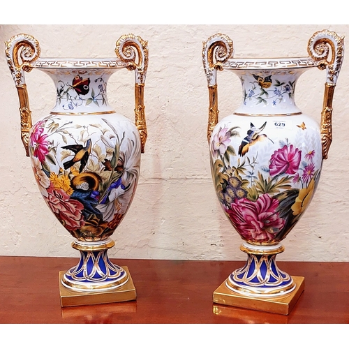 629 - Pair of Sevres Style Glazed Urn Vases - C. 44cm H