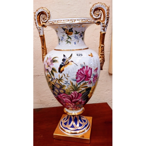 629 - Pair of Sevres Style Glazed Urn Vases - C. 44cm H