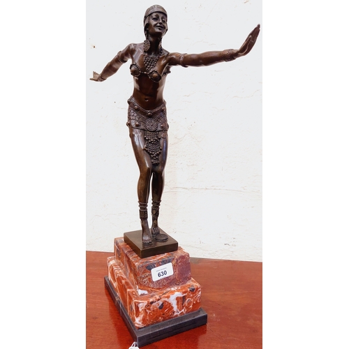 630 - Art Deco Style Bronze Dancer on Rectangular Marble Base - C. 48cm H