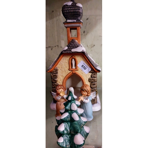 650 - Goebel Church Candle Holder, Christmas Tree & 2 Heraldic Angels