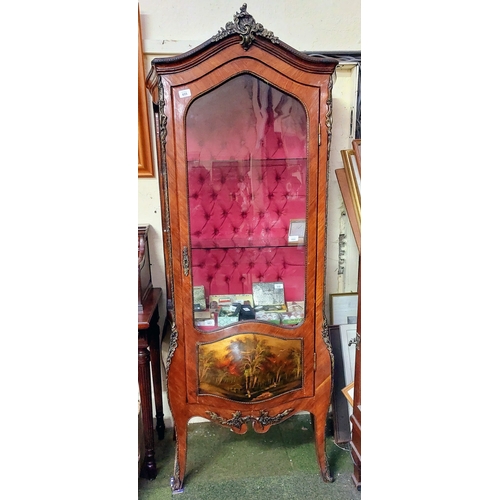 655 - French Ormolu Mounted Display Cabinet with Painted Convex Panels - C. 75cm W x 40cm D x 176cm H