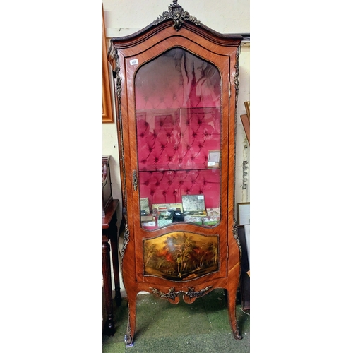 655 - French Ormolu Mounted Display Cabinet with Painted Convex Panels - C. 75cm W x 40cm D x 176cm H