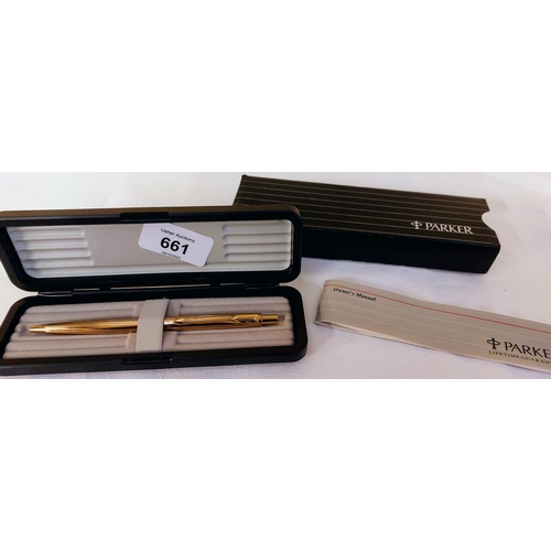 661 - Parker Pen with 10 Ct Gold Cap and Barrel - In Presentation Case