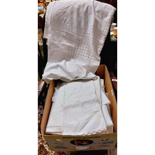 676 - Large Box of Linen inc Bed Linen & Tablecloths