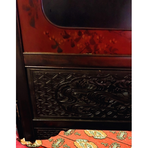 678 - Oriental Style Double-Sided 2-Panel Screen on Castors - Carved & Mother of Pearl Birds & Branches wi... 