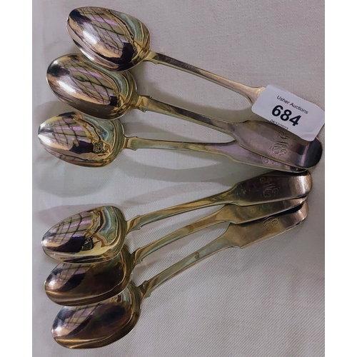 684 - A Set of 6 George III Irish Silver Dessert Spoons. Dublin 1809. 236 grams