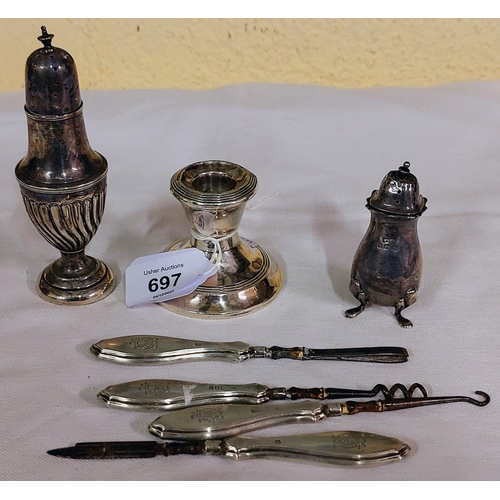 697 - Collection of Hallmarked Silver Pieces inc Candlestick etc