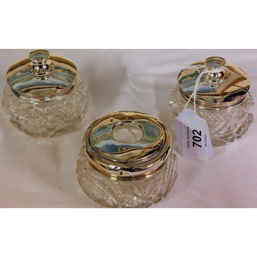 Birmingham Silver Lidded Cut Glass Jars