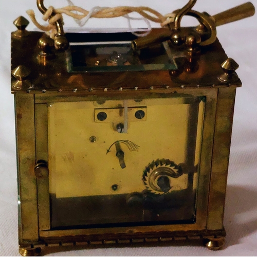 708 - Brass Carriage Clock with Swing Handle and Key