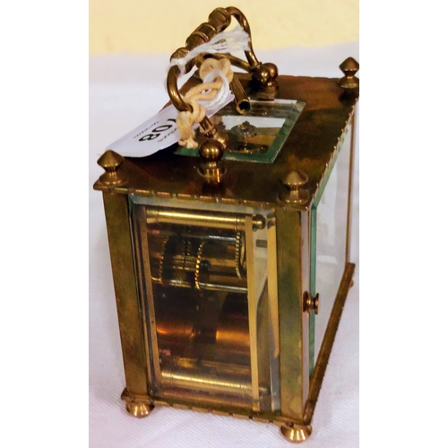 708 - Brass Carriage Clock with Swing Handle and Key