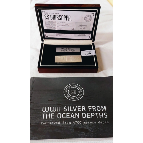 720 - 10 Ounce Silver Bar - WWII Silver Retrieved From SS Gairsoppa - With Booklet