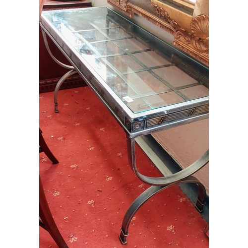 770 - Vintage Iron Frame Glass Top Side Table - C. 126cm W x 46cm D x 69cm H