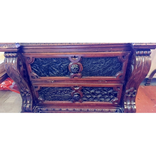 776 - Highly Carved 2 Drawer Mahogany Chest - C. 89cm W x 56cm D x 66cm H