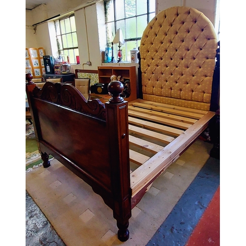 780 - 19th Century Mahogany Double Bed - 5 Foot - With Deep Button Upholstered Dome Headboard