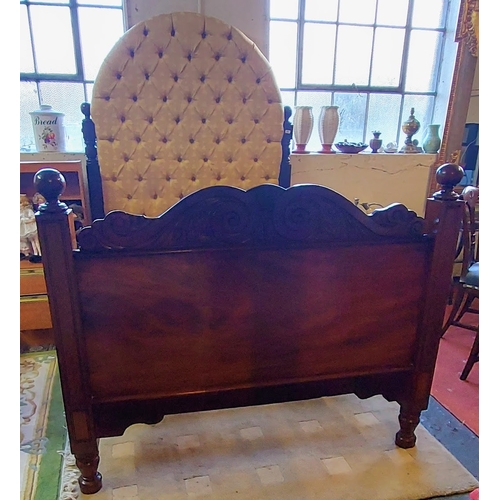 780 - 19th Century Mahogany Double Bed - 5 Foot - With Deep Button Upholstered Dome Headboard