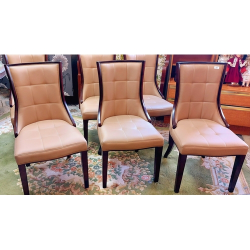 784 - Set of 6 Modern Mahogany & Leather Dining Chairs