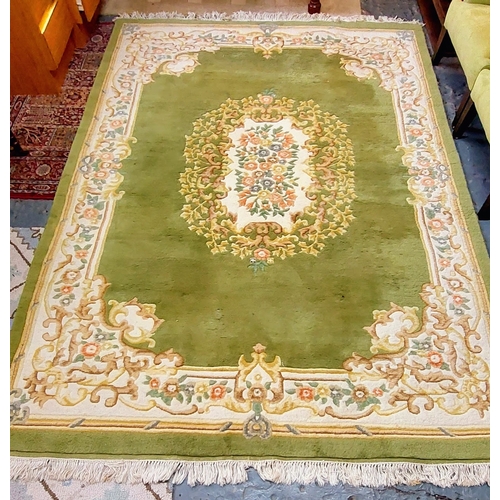 787 - Large Green and Cream Carpet Square - C. 310cm x 215cm