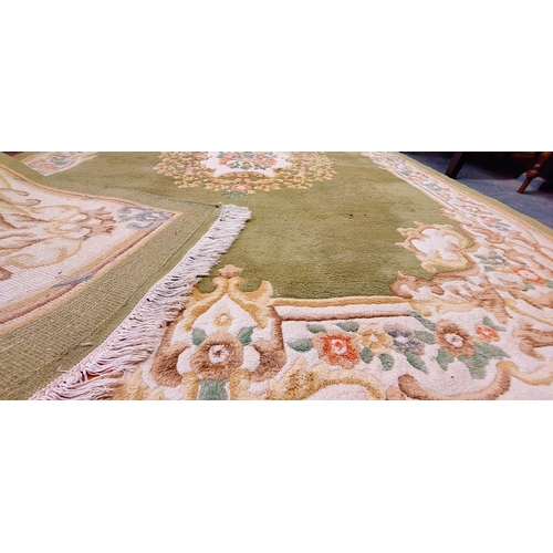 787 - Large Green and Cream Carpet Square - C. 310cm x 215cm