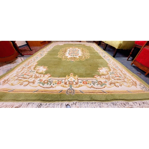 787 - Large Green and Cream Carpet Square - C. 310cm x 215cm