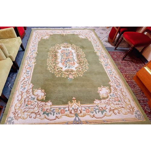 787 - Large Green and Cream Carpet Square - C. 310cm x 215cm