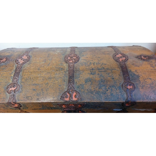 799 - Large Metal Bound Dome Top Trunk - C. 121cm W x 62cm D x 82cm H