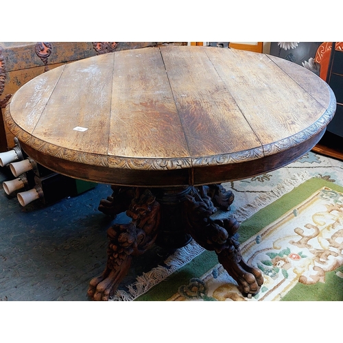 801 - Circular Oak Table on Highly Carved Pod Base - C. 114cm W x 71cm H