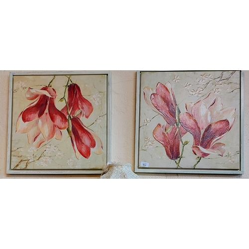 802 - Pair of Floral Pictures and a Table Lamp