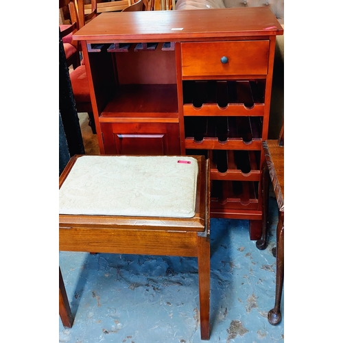 806 - Job Lot inc Cupboard with Wine Rack, Piano Stool, Nest of Tables, Crutch Mirror & Childs Chair