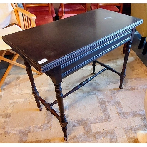 811 - Mahogany Turn Over Leaf Card Table on Turned Legs and Stretcher Base with Drawer to One End - C. 92c... 