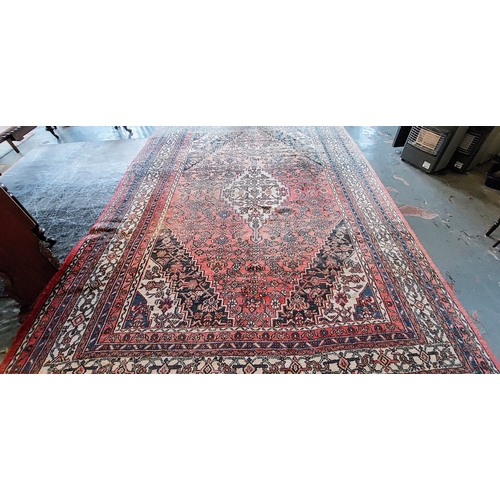 818 - Large Red & Cream Carpet Square - C. 380cm x 270cm