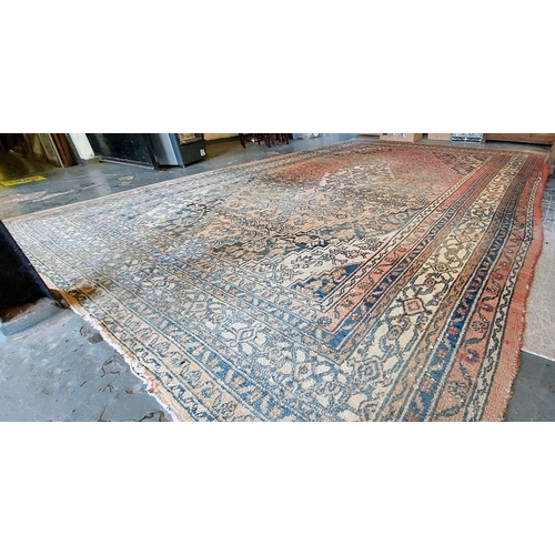 818 - Large Red & Cream Carpet Square - C. 380cm x 270cm