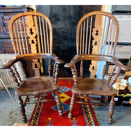 819 - Pair of Irish Elm & Yew Wood Windsor Armchairs